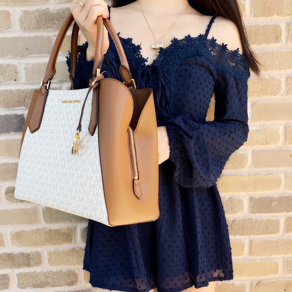 Michael Kors Large Satchel Vanilla MK - Picture 2 of 7